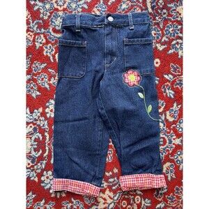 Vintage Carters Girls 2T Denim Jeans Cuffed Embroidered Flowers y2k
